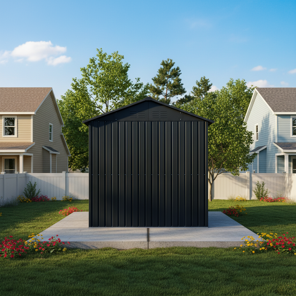 8x6FT Galvanized Steel Outdoor Storage Shed With Sliding Door, Heavy Duty Metal Tool Shed With Window & Vents, Weatherproof Utility Shed For  Patio Lawn,Black
