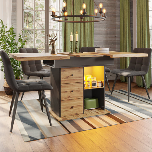 Telescopic Dining Table  110 140 X 80 Cm, Foldable Kitchen Table For 4 -6 People, Extendable Dining Table, Space Saving Kitchen Table, For Kitchen And Living Room, Table With LED Lighting