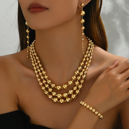 Cross-border European & American Y2K Hot Girl Jewelry Set For Women, Niche Beaded Multi-layer Clavicle Necklace With Matching Earrings, Versatile Daily Accessories