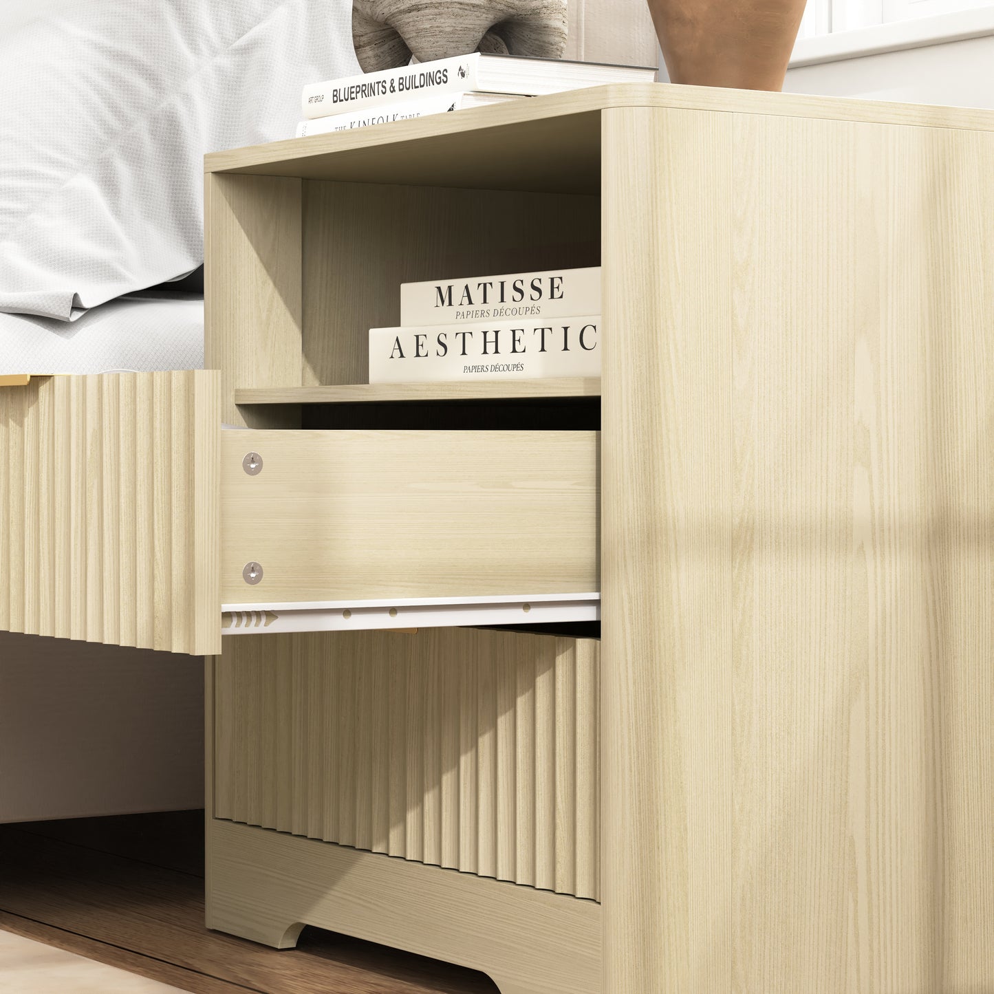 Nightstand With Charging Station, Smart Nightstand With Night Light,Bedside Tables With Storage Cabinet For Bedroom, Wood