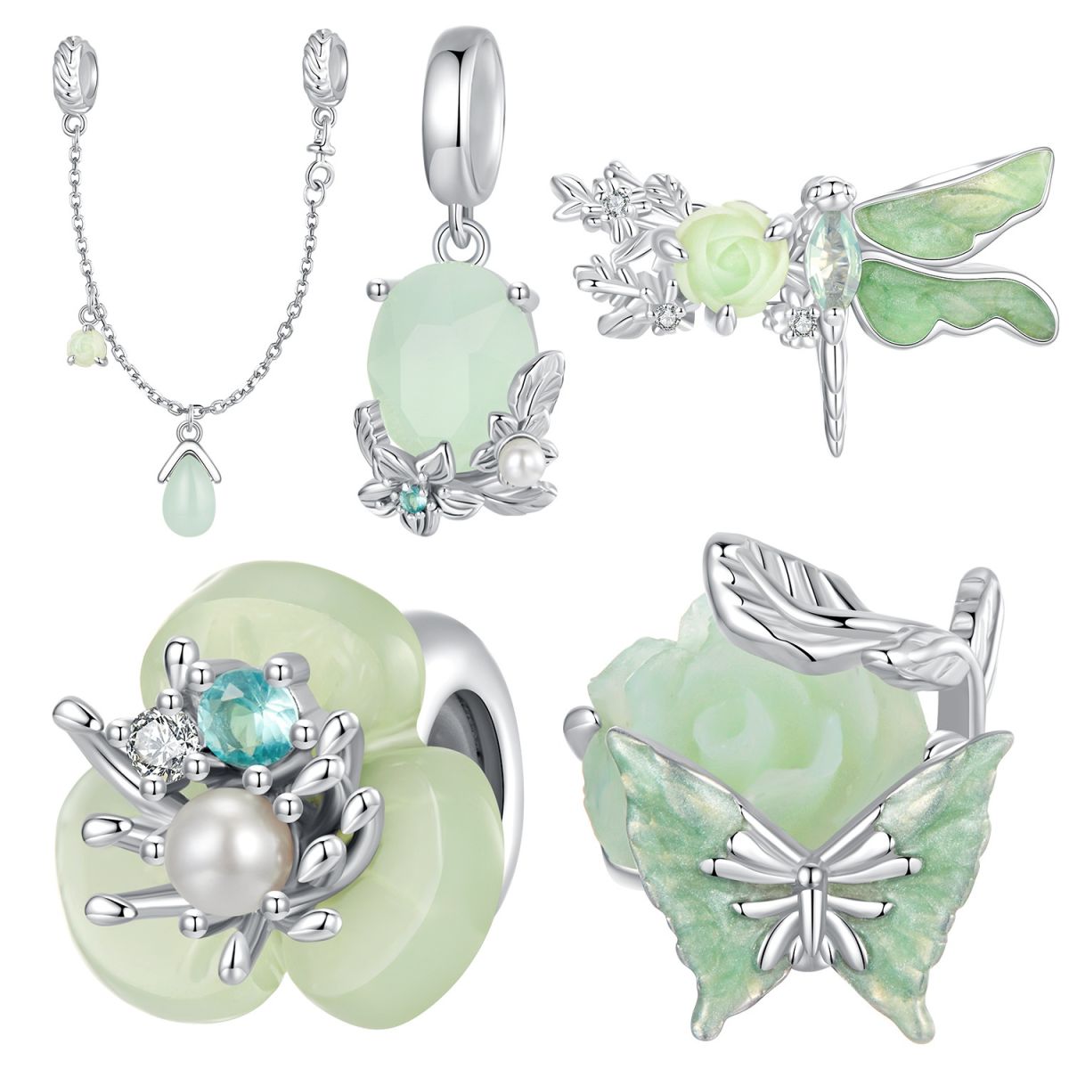 Green Flowers And Insects Series Bracelet String Beads Accessories