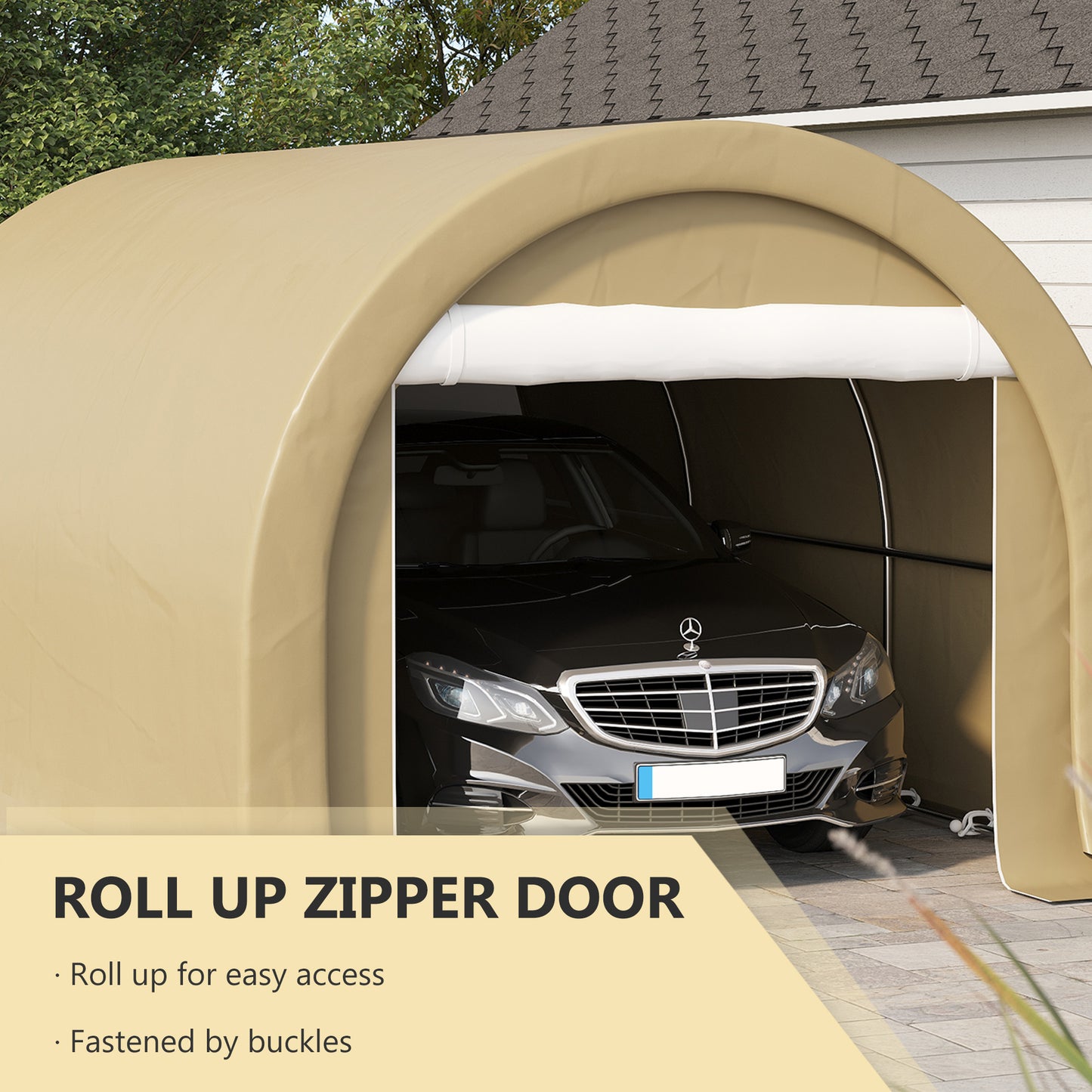 10 x 16 Carport, Heavy Duty Portable Garage Storage Tent with Large Zippered Door, Anti-UV PE Canopy Cover for Car, Truck, Boat, Motorcycle, Bike, Garden Tools, Outdoor Work, Beige