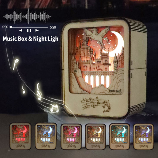 Sales Are Prohibited On The TEMU And SHEIN -MUSIC PARK Music Park 3D Wooden Puzzles Castle Music Box Night Light DIY Crafts Model Kits Birthday And Christmas Gifts
