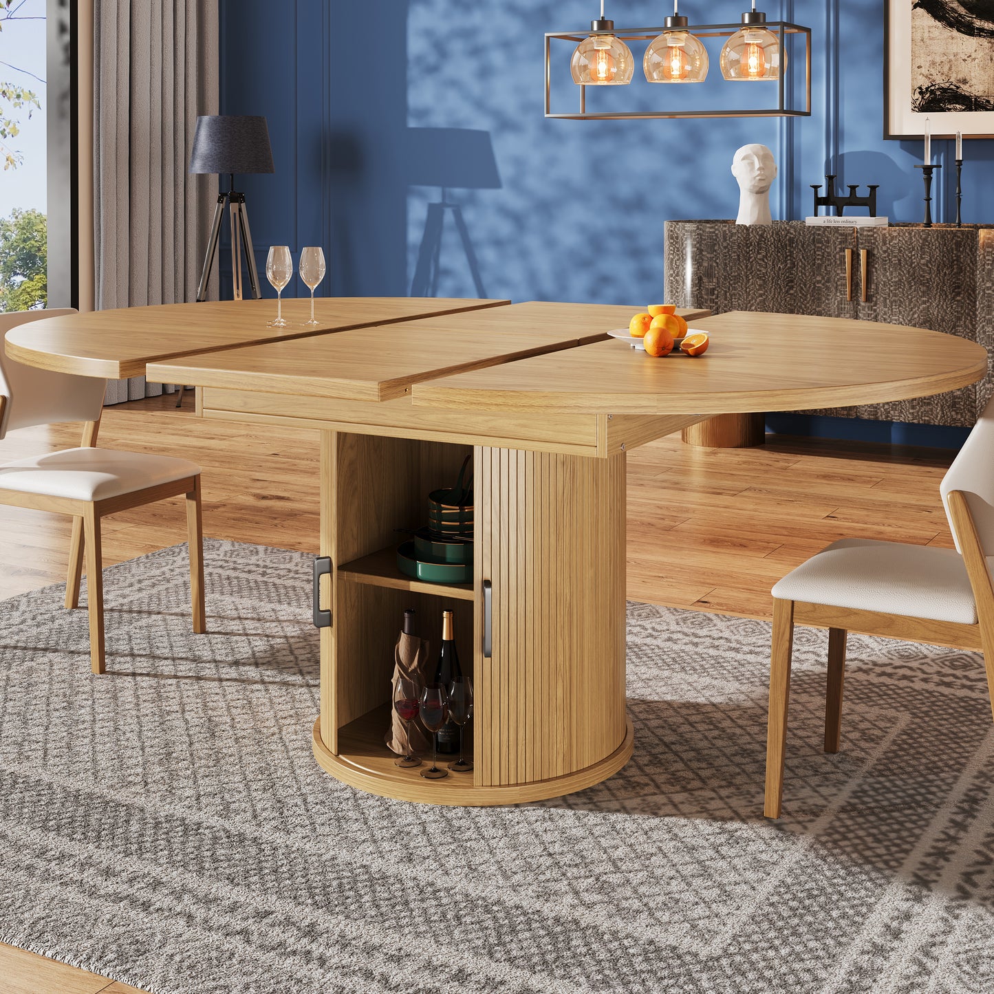 Extendable Dining Table, Dining Room Table, Kitchen Table, Balcony Table, Extendable Table Top Round Dining Table, Extends To Oval, 118-158 Cm, Seats Up To 6 People, Natural