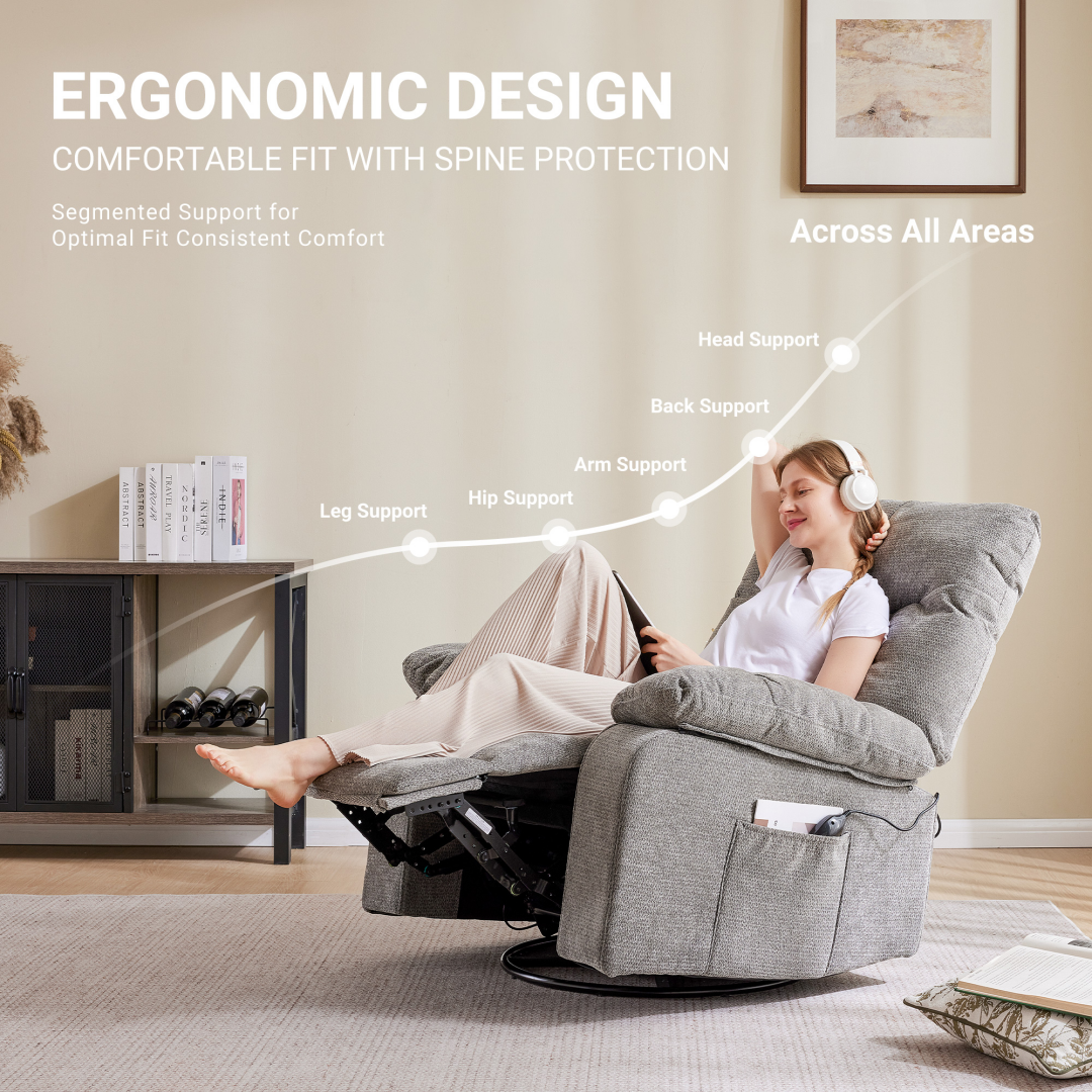 Rocking Chair And Lounge Chair, Rotating Lounge Chair With Vibration Massage And Lumbar Heating