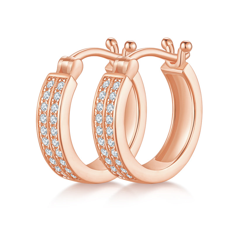 S925 Sterling Silver Moissanite Hoop Earrings For Women  Double Row Pave Snap Closure Earrings With GRA Certificate Platinum Or Rose Gold Or Gold Plated Gift Box Set