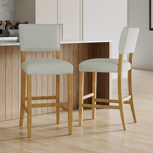Barstools With Rivet Decoration Set Of 2 , Wood Frame,fabric Sponge Cushion And Upholstered Barstools, Bar Chairs For Kitchen Island,Bedroom,Dining Room.