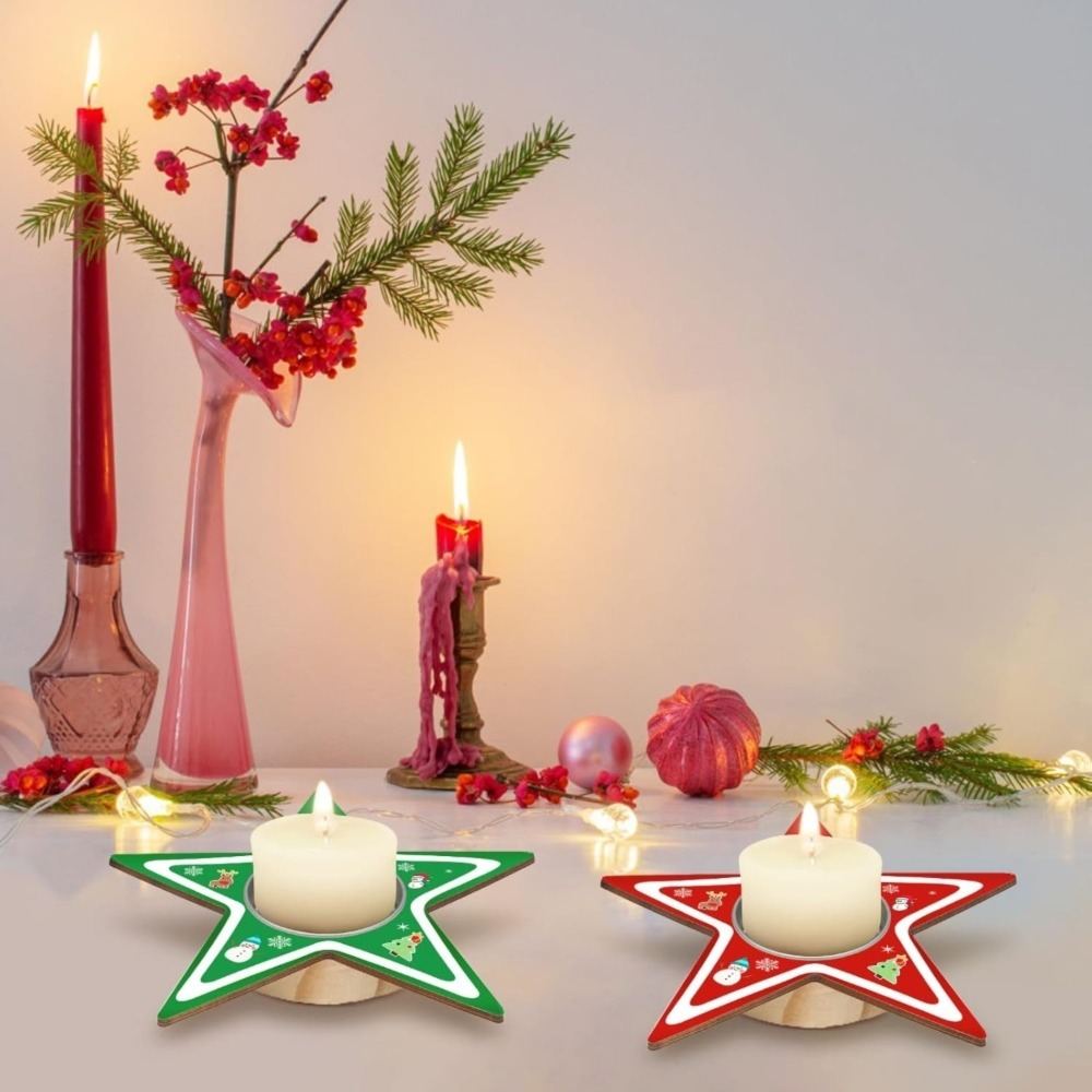 Wooden Tea Light Holders, Star-shaped, Unpainted, For Painting And Crafting, For Advent, Christmas, And Fireplace Decorations, Set Of 4