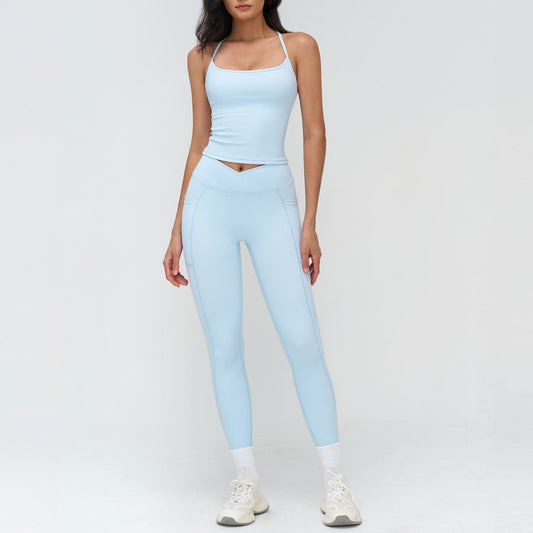 Womens Solid-Colored Yoga Set With Stand Collar And Zipper Outdoor Casual Suit
