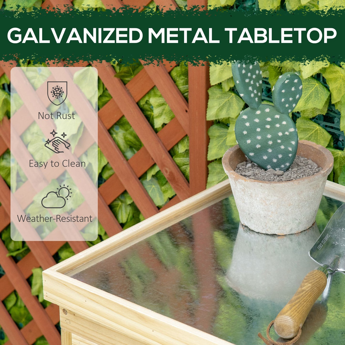 Garden Storage Cabinet, Outdoor Tool Shed With Galvanized Top And Two Shelves For Yard Tools Or Pool Accessories, Natural