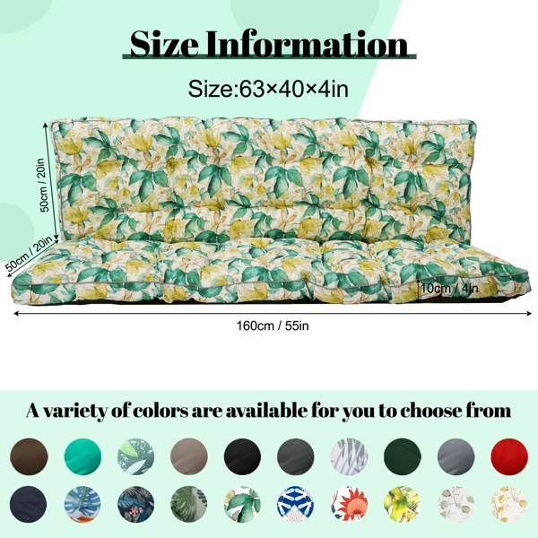 Outdoor Swing Cushions 63 Inch, Waterproof 4in Thick Porch Swing Cushion Replacement With Backrest And Ties, Comfortable 2-3 Seat Pation Swing Pad For Backyard, Garden, Lawn, Outdoor Furniture-clover