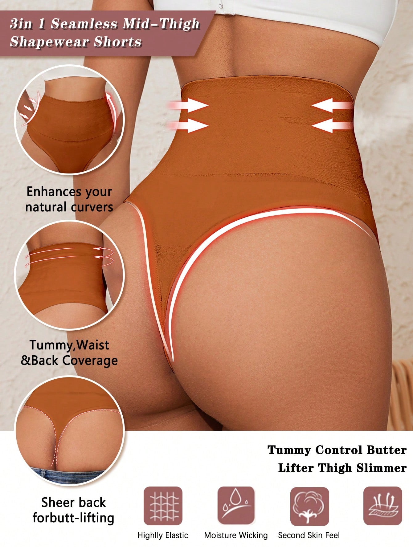 High-Waisted Shapewear Thong Tummy Control Butt Lifter Full Body Slimming Seamless Body Shaper
