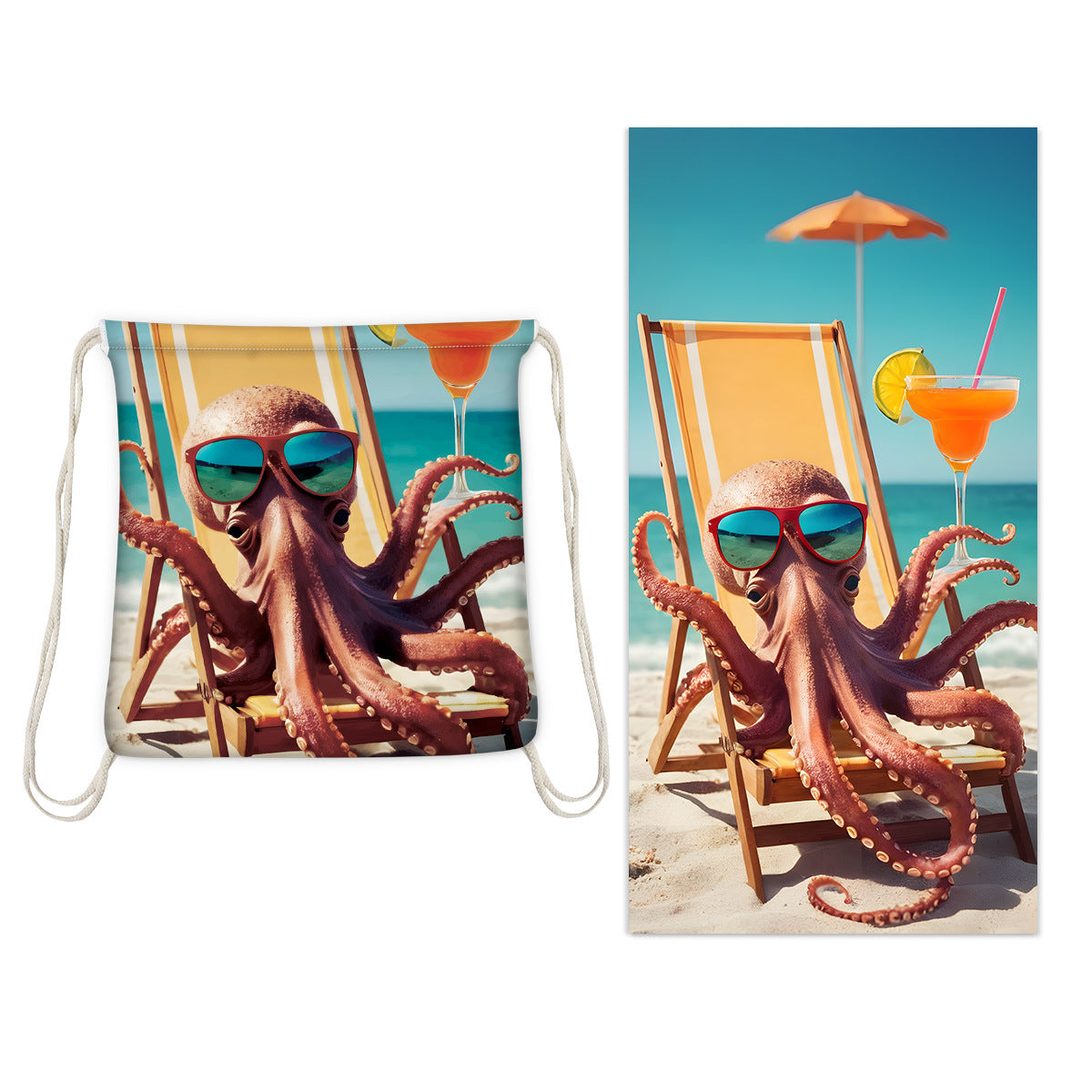Beach Towel With Integrated Bag Portable Storage Backpack Printed Towel Bath Towel