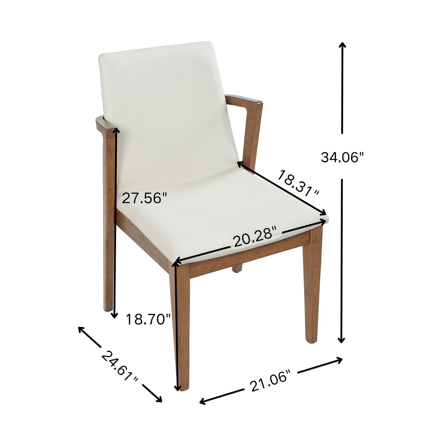 Mid-Century Modern Dining Chairs Set Of 2 - Beige PU Upholstered Armchairs With Walnut Color Rubber Wood Frame, 250lbs Capacity For Kitchen & Dining Room