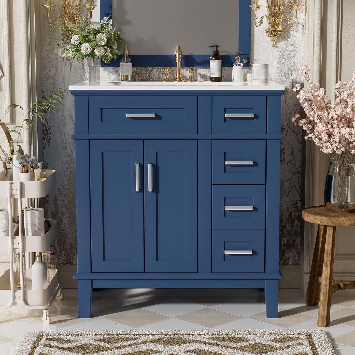 30  Bathroom Vanity With Ceramic Sink, Modern Storage Cabinet With Soft-Close Doors, Deep Drawer & Standard Drawer, Stylish Bath Vanity For Small Bathrooms