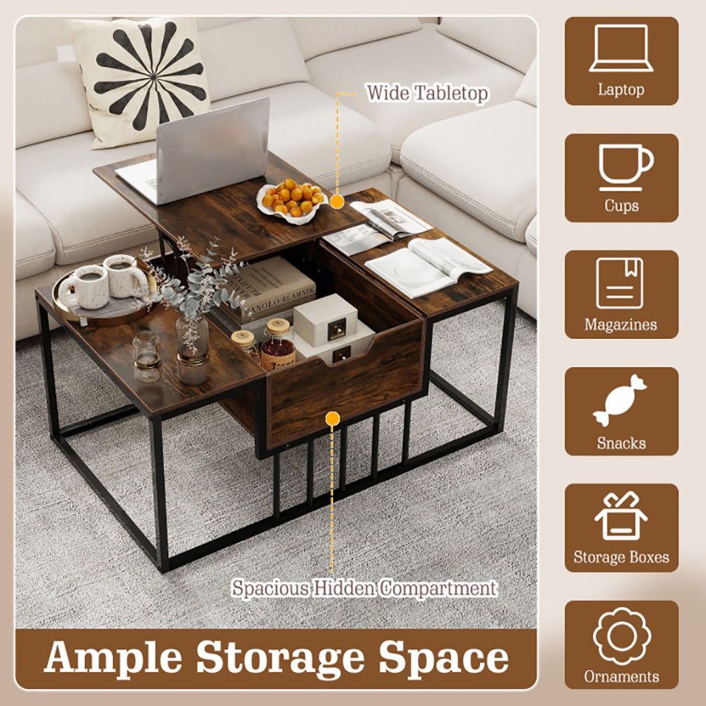 Lift Top Coffee Table Modern Center Table With Hidden Storage Compartment With Anti-slip Feet For Living Room, Reception Room Or Office