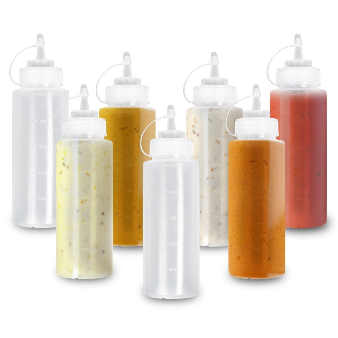 8 Pack Plastic Squeeze Sauce Bottles Kitchen Condiment Dispenser 500ml