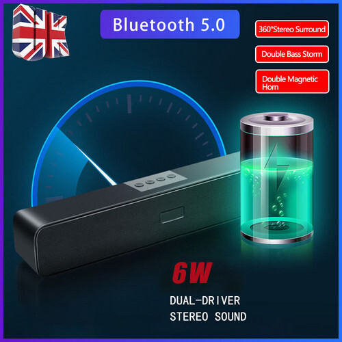 Bluetooth Sound Bar Wireless TV Soundbar 3D Home Theater Subwoofer 2 SpeakersUK