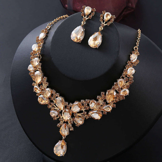 Cross-border Bestseller European American Rhinestone Bridal Necklace & Earring Set, Exaggerated Fashion Formal Dress Accessories For Banquet Party Women