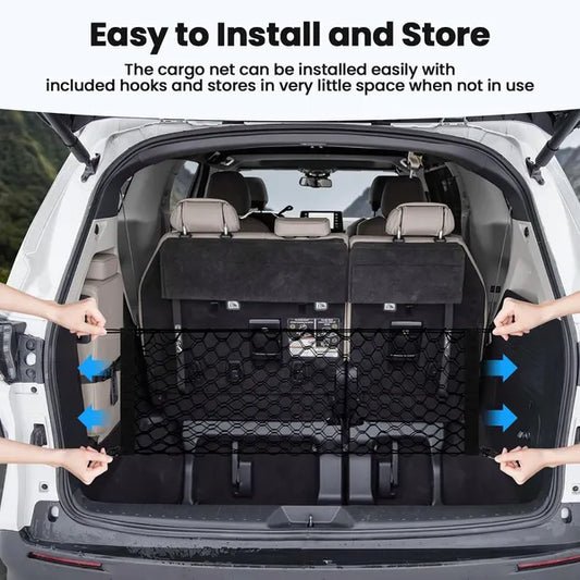 Trunk Cargo Net For Toyota Sienna 2021-2024 2025 Accessories Envelope Style Mesh Trunk Net Organizer And Storage Stretchable Adjustable Elastic Nylon Rear Cargo Netting With Hooks