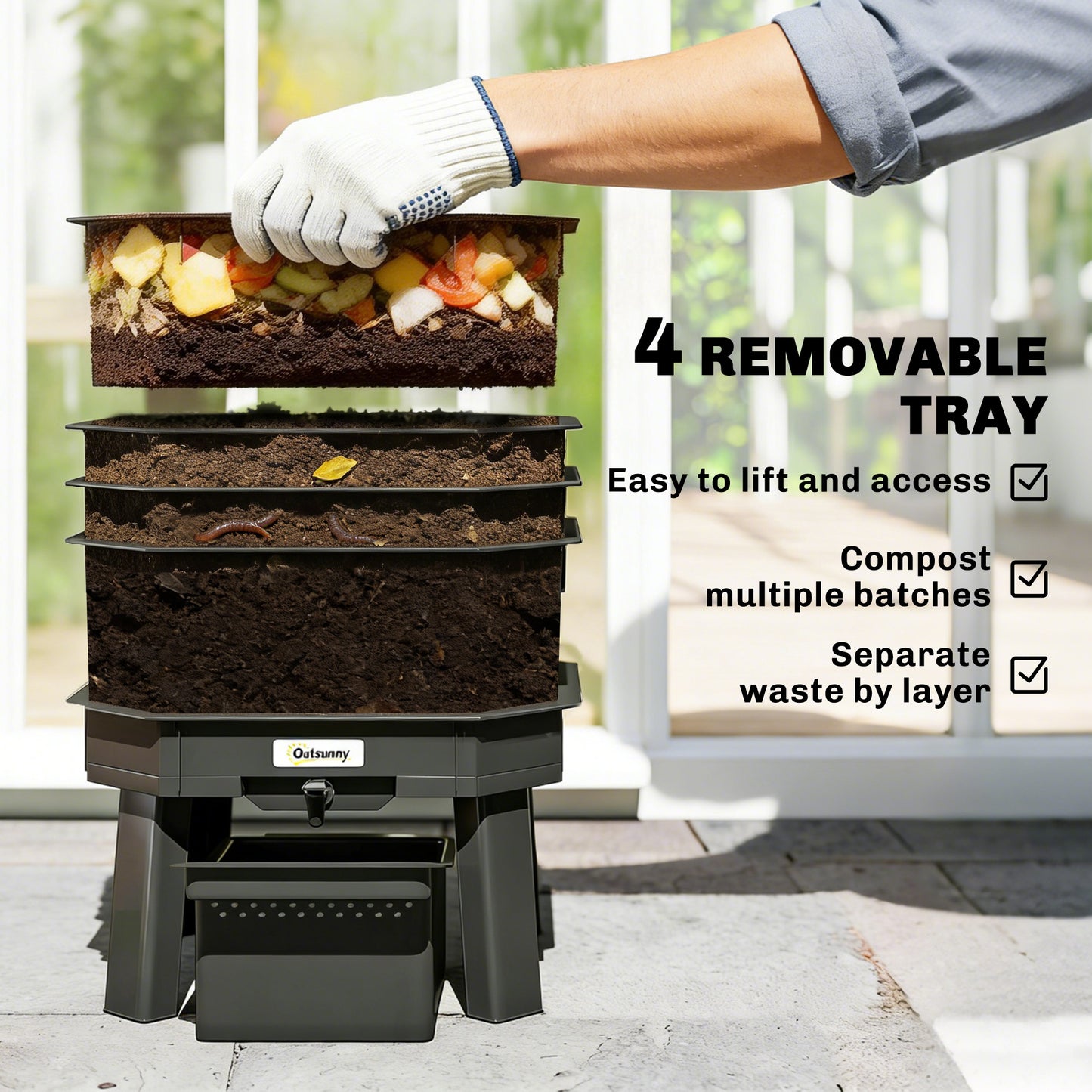 4-Tray Worm Composter Bin, 7.4 Gal Outdoor & Indoor Worm Composter for Recycling Food Waste, Orange