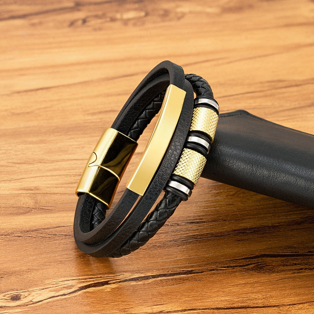 Fashionable Multi-layer Braided Leather Bracelet With Accessories