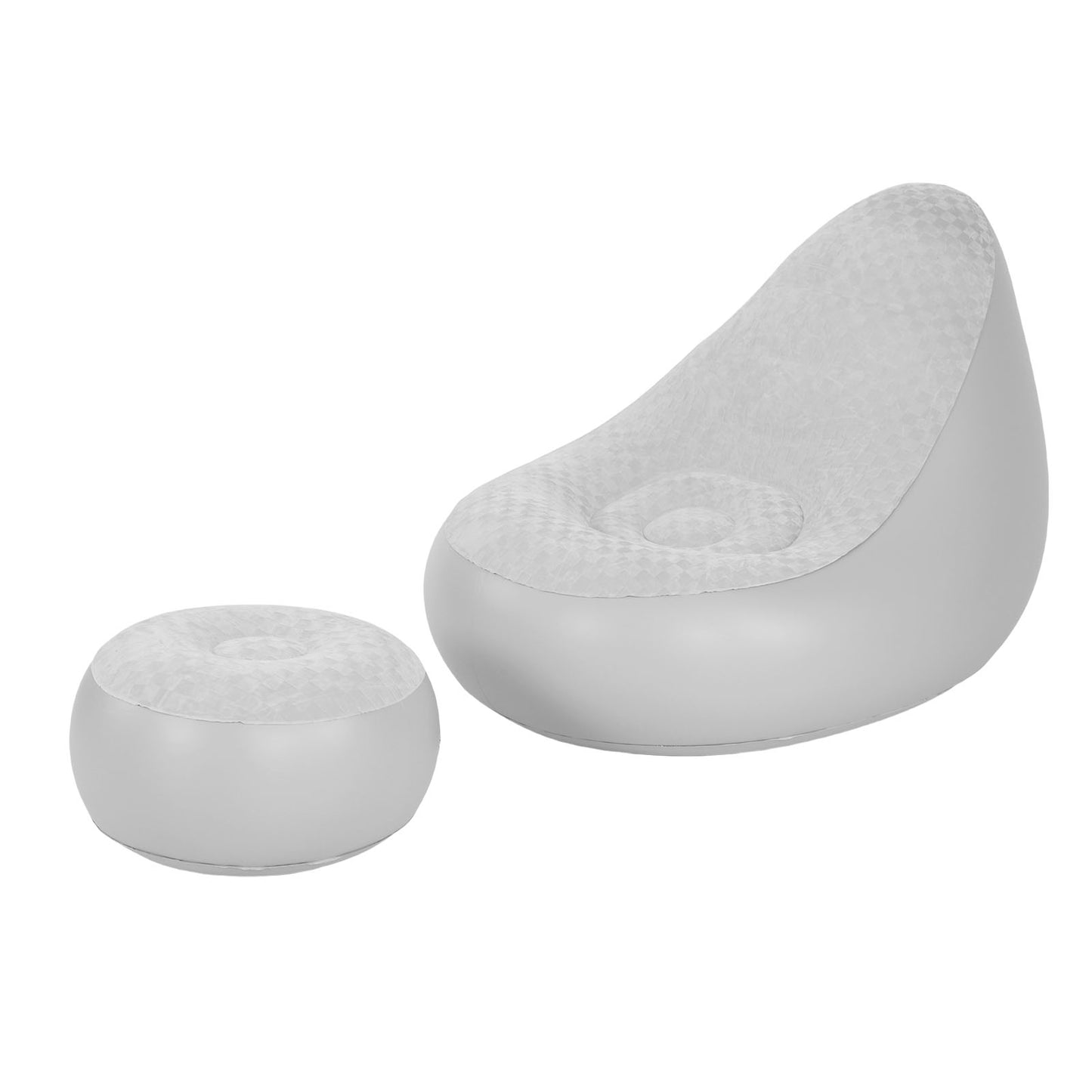Inflatable Lounge With Footstool PVC Flocking Water Proof Folding Blow Up Couch Inflatable Sofa Chair For Home Camping Grey