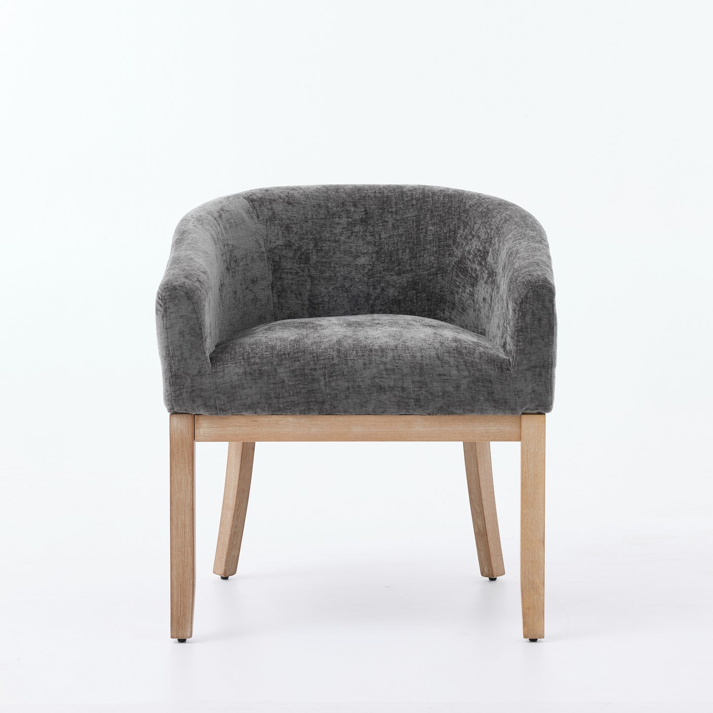 Mid Century Modern Upholstered Barrel Dining Chairs With Arms,Farmhouse Chenille Kitchen & Dining Room Chairs With Natural Hardwood Frame, 19  W Accent Chairs For Living Room,Single Pack,Gray,SW1891GY