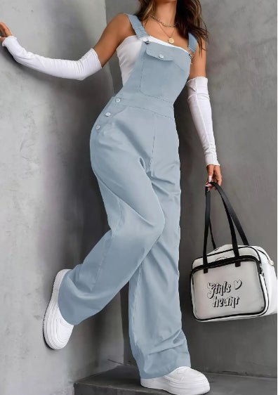 Womens Overalls Loose-fitting Straight-leg Casual Fashion Solid-color Trousers