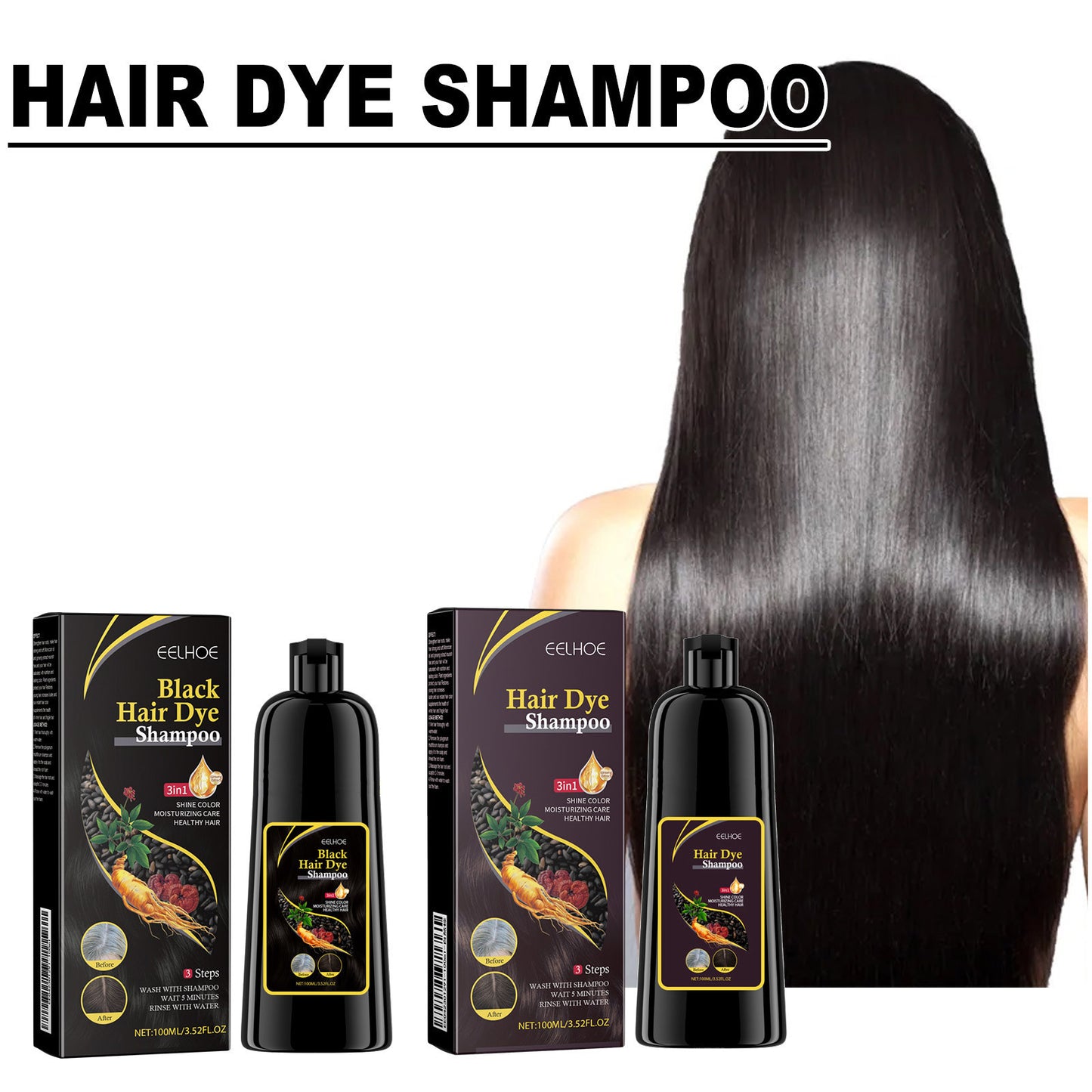 EELHOE Black Hair Shampoo Polygonum Multiflorum For DarkLustrousAnd Nourished Hair