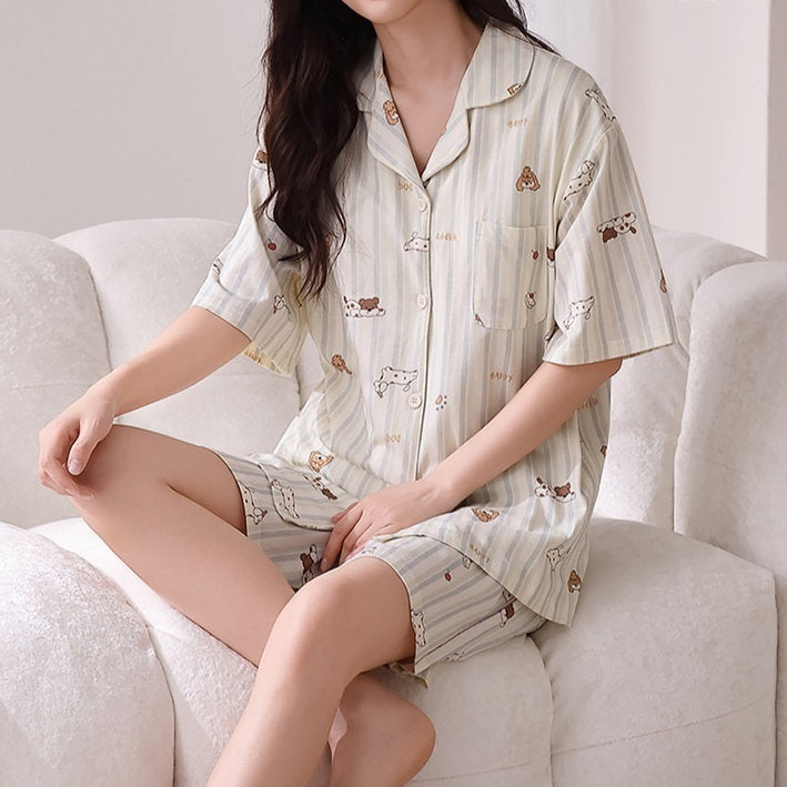 One-piece Cooling Loungewear With Built-in Chest Pads Womens Short-sleeve Pajamas