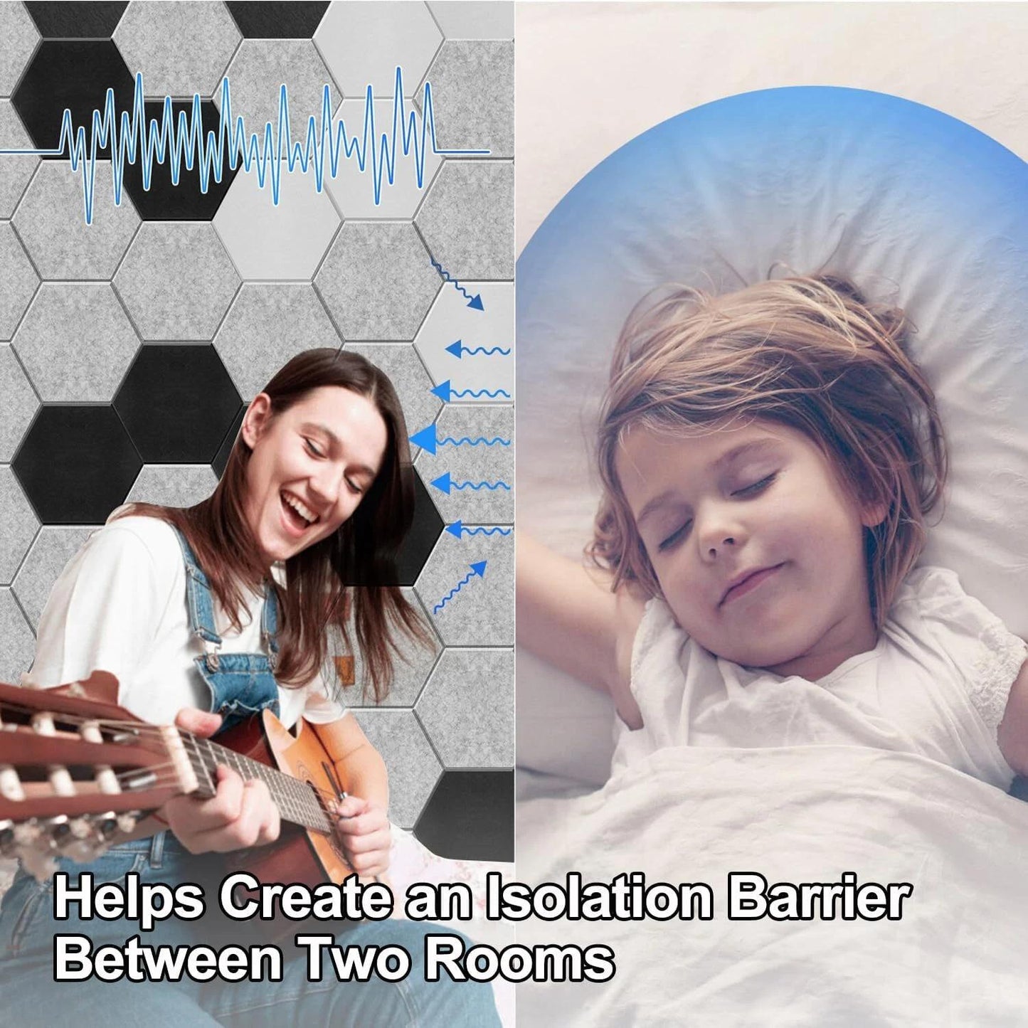 Support pan European shipping--6  Hexagon Sound Panels, 9mm Thick Acoustic Panels, Polyester Fiber Wall Tiles, 12-Pack For Home Studio/Office Noise Reduction