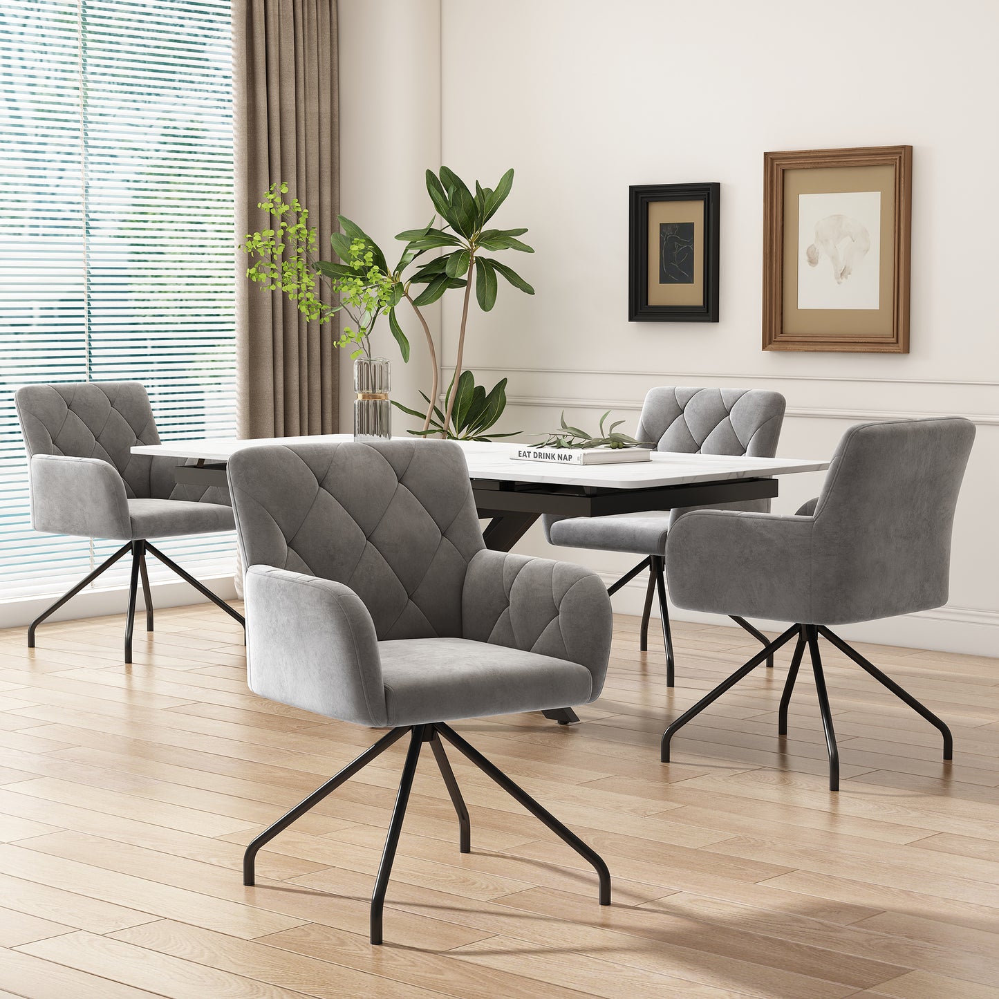 Set Of 2 Diamond Dining Chairs,Upholstered Armchair With 4 Metal Legs,Modern Lounge Chair,Living Room Chair For Bedroom,Study And Desk,Lumbar Support,Velvet,Light Grey