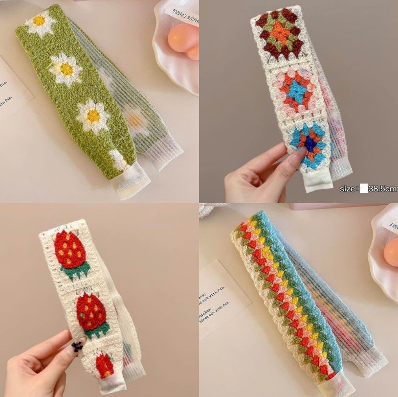 Knitted Embroidered Hook Loop Hair Headband