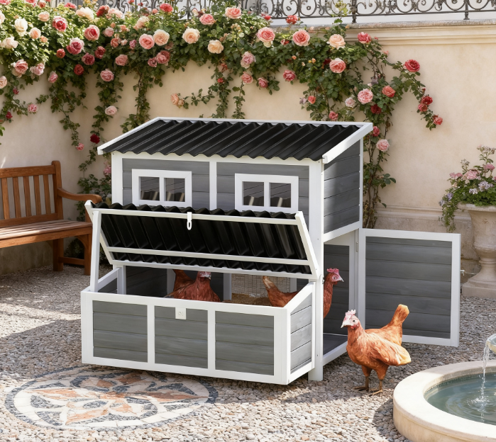 Wooden Pet Coop With Nesting Box,  39 Pet House For 4-6 Chickens, Rabbits