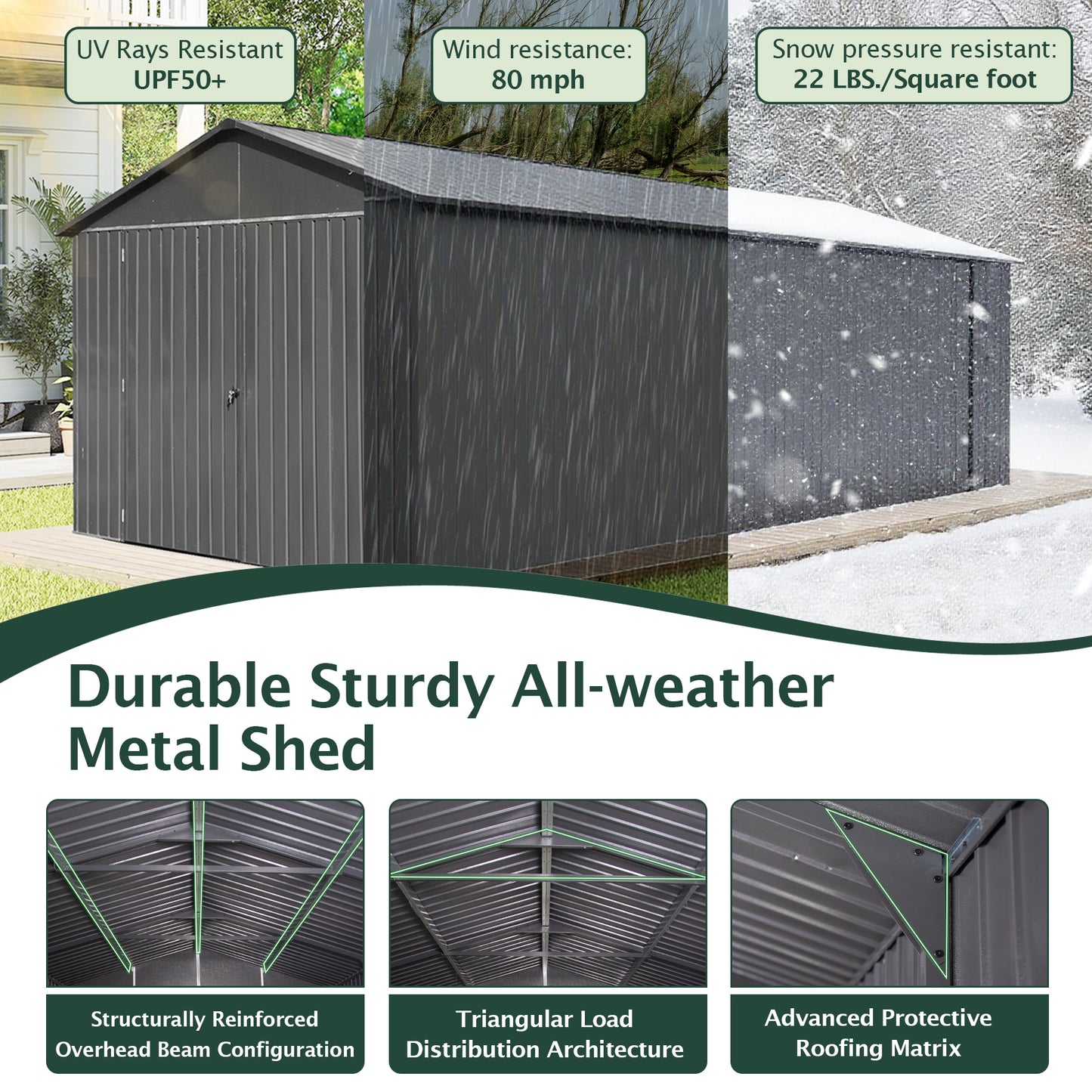 12x15FT Outdoor Metal Garage Shed, Extra Large Metal Carport With Lockable Double Hinged Doors, Heavy Duty Car Shelter For Car, Truck, Motorcycle And Lawn Equipment, Dark Grey