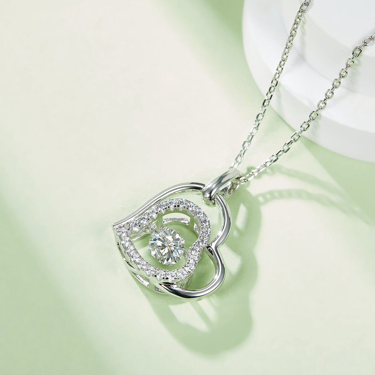 S925 Sterling Silver 0.5ct D Color VVS1 Moissanite Interlocking Heart Necklace 45cm Platinum Plated GRA Certified Gift Box