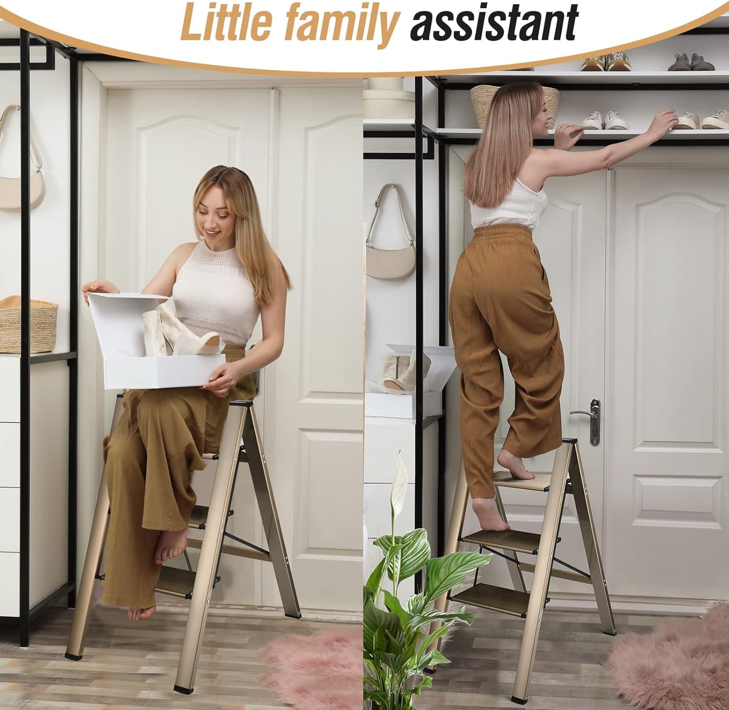 3 Step Ladder, Folding Ladder Stool, Wider Upgraded Non-Slip Treads, Portable Lightweight Ladder For Home And Kitchen, Holds Up To 330 Lbs
