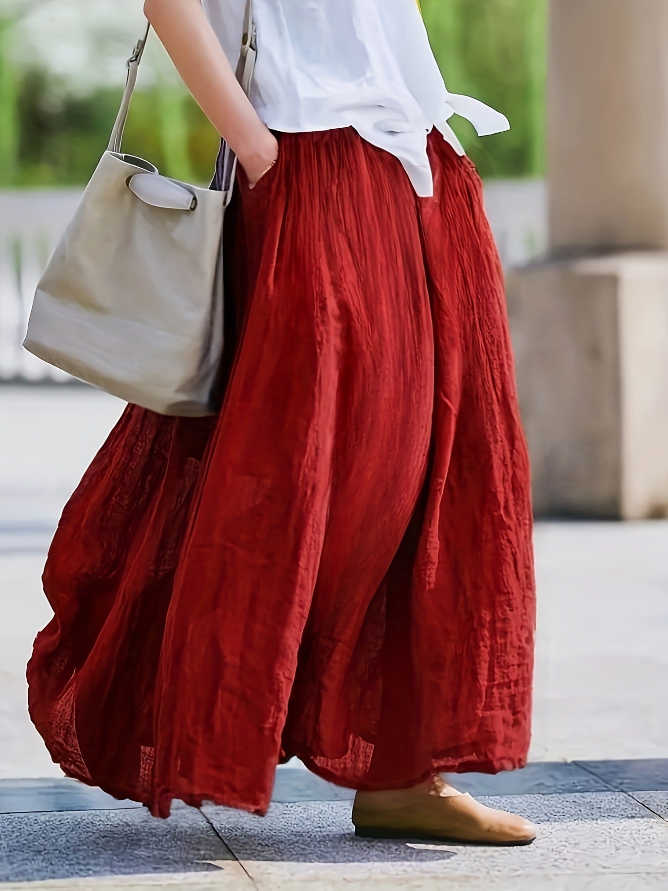 Women's Vintage Style Skirt - A-Line High Waist Cotton Blend Midi Skirt for Casual and Office Wear