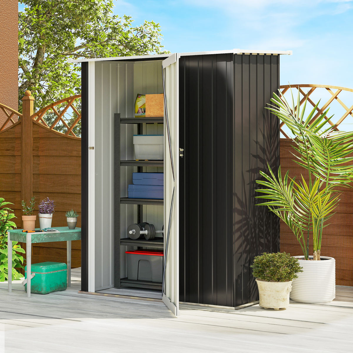 5ft X 3ft Garden Storage Shed, Outdoor Metal Shed With Sloped Roof, Lockable Door For Tools, Equipment, Grey
