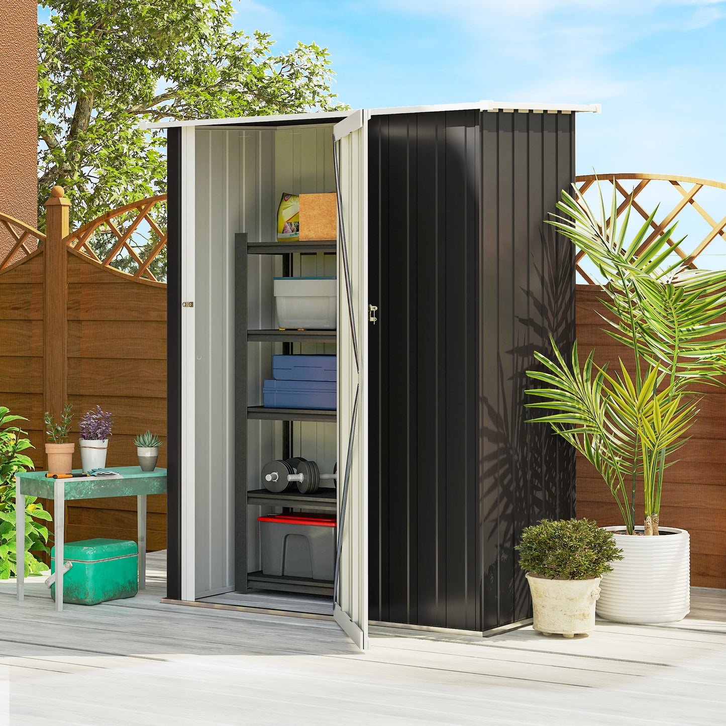 5ft X 3ft Garden Storage Shed, Outdoor Metal Shed With Sloped Roof, Lockable Door For Tools, Equipment, Grey