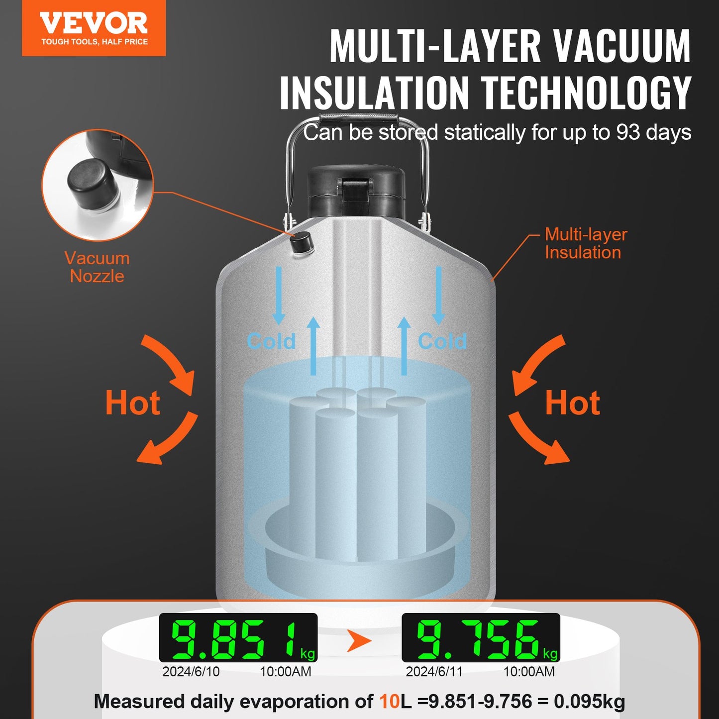Liquid Nitrogen Tank, 10 L Aluminum Alloy Liquid Nitrogen Container, LN2 Tank Dewar With 6 Canisters And Carry Bag With Straps, Cryogenic Tank For Beauty Industry, Semen Preservation, Scientific