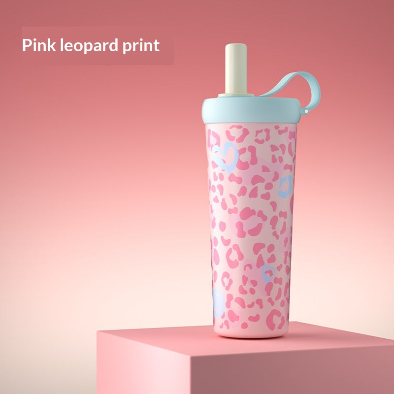 Ice Boss Cup Stainless Steel Outdoor Mug Leopard-print Portable Straw Water Bottle