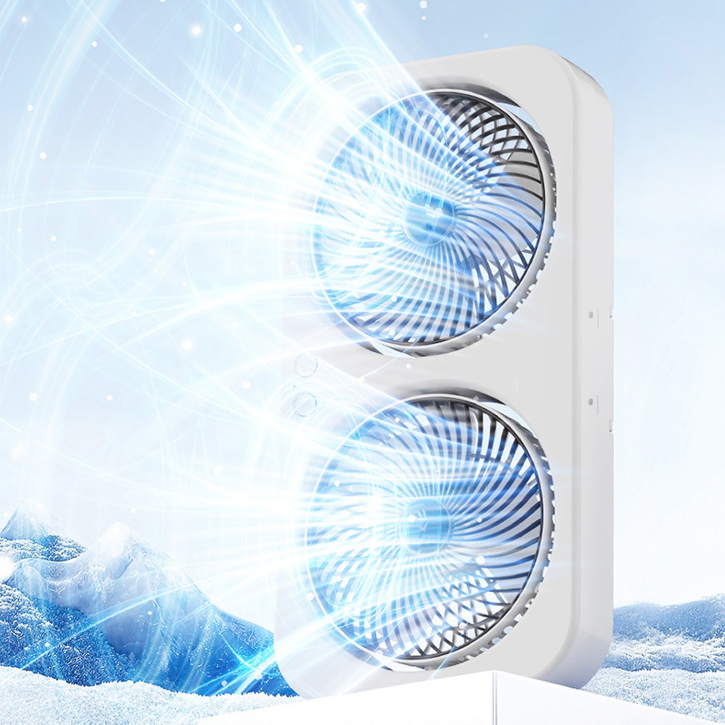 Tabletop Dual Fan USB Rechargeable Silent Air Circulation Fan With Brushless Motor Multi Speed Control For Home Dormitory Green
