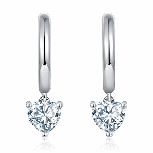 S925 Sterling Silver 5x5mm Heart Shaped Moissanite Hoop Earrings  Platinum Plated Dangle Earrings With GRA Certificate Romantic Jewelry Gift Box Set For Women