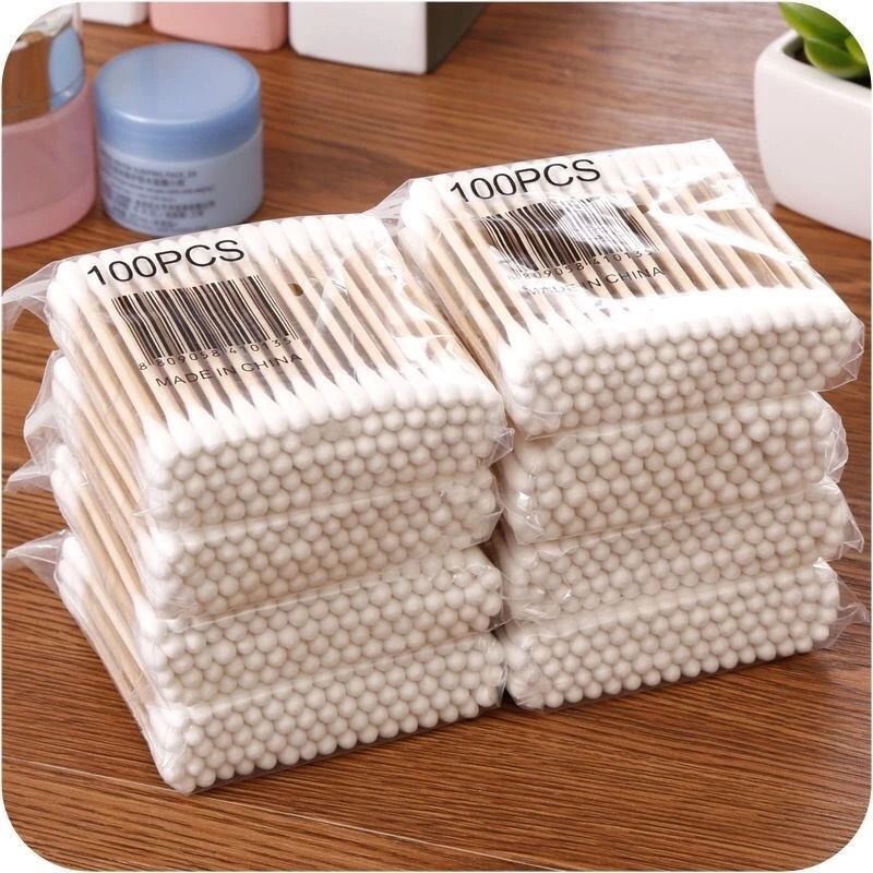 100 Bagged Cotton Swabs Disposable Double-headed Sanitary Cleaning Household Makeup
