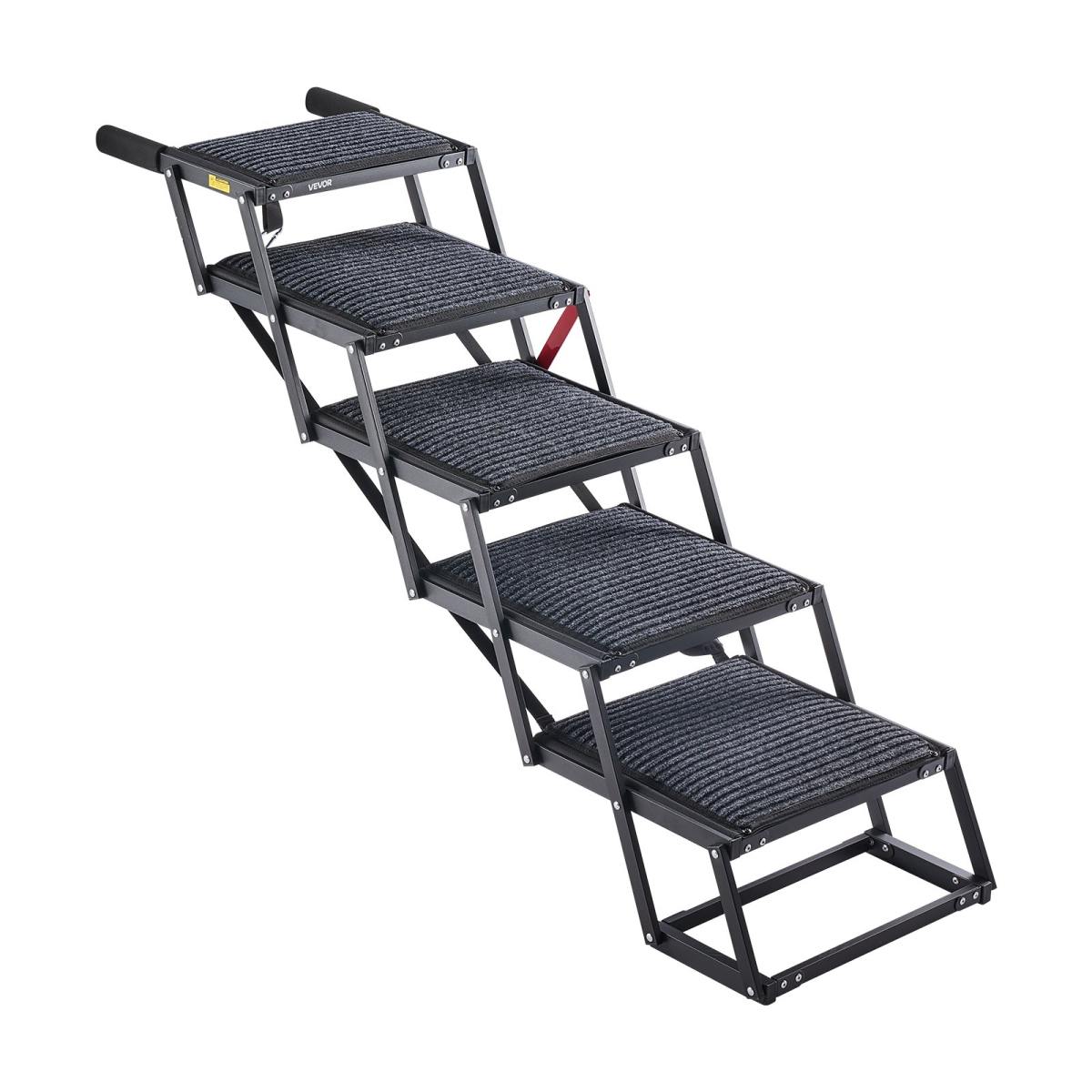 Dog Stairs For Car, 5 Steps Extra Wide Foldable Dog Ramp For Large Dogs With Non-Slip Rug Surface, Portable Lightweight Pet Ladder For Car, SUV, Truck, High Beds, Sofas, Support Up To 200 Lbs