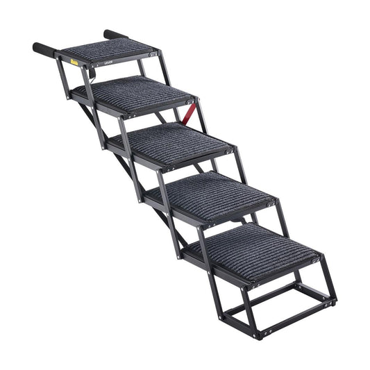 Dog Stairs For Car, 5 Steps Extra Wide Foldable Dog Ramp For Large Dogs With Non-Slip Rug Surface, Portable Lightweight Pet Ladder For Car, SUV, Truck, High Beds, Sofas, Support Up To 200 Lbs