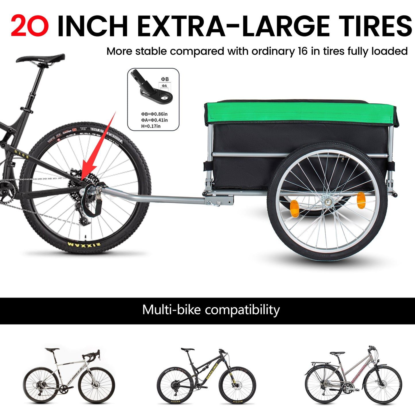 Foldable Bicycle Bike Cargo Trailer With 20 Wheels  Removable Cover  Folding Frame Quick Release  Bike Cart Bike Wagon Trailer For Luggage  Tools  Groceries. Black Green