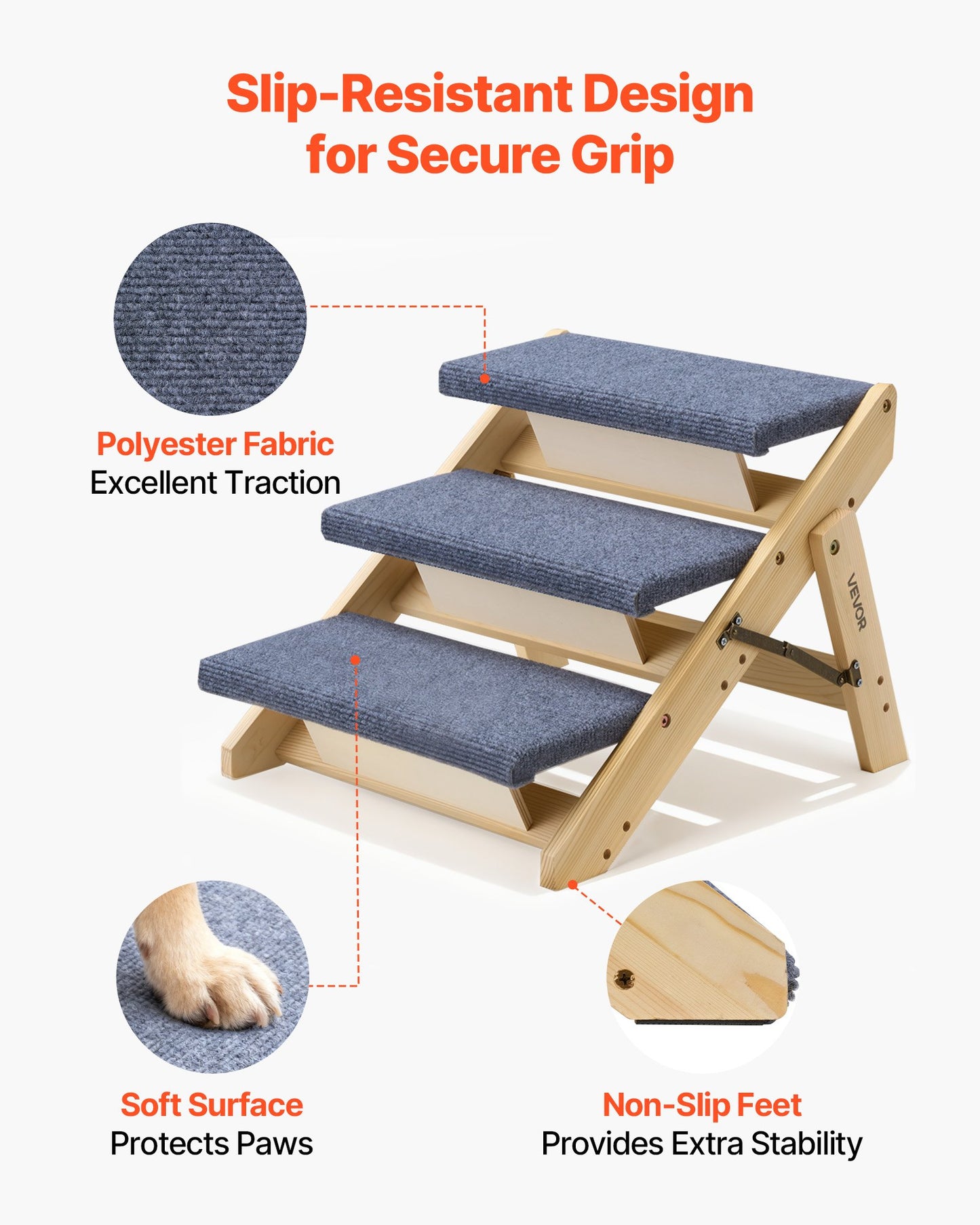 Wood Pet Stairs, 3-Step Dog Stairs For Beds, Sofa & Cars, 150lbs Load Capacity, Floded Flat Design, Stable & Sturdy Cat & Dog Step Ladder For Small Medium Large Older Pet Puppy